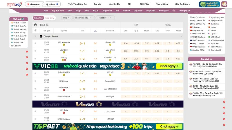 Bảng kèo nhà cái đa dạng, phong phú tại KQBD 247