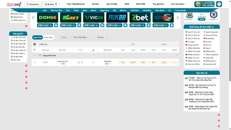 Giao diện xem KQBĐ Hạng Nhất Anh tại KQBĐ 247