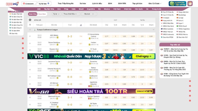 Tỷ lệ kèo nhà cái được KQBD 247 cập nhật liên tục